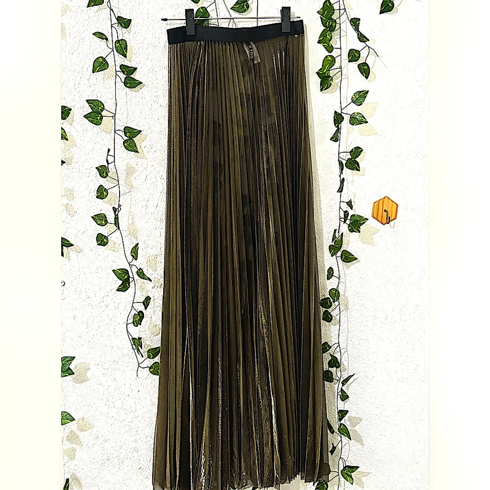 Gold maxi skirt - metallic gold see-through/sheer look, pleated